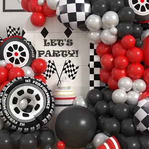 Rennwagen-Ballongirlande-Set mit Zielflaggen-Folienballons für Geburtstagsdekorationen