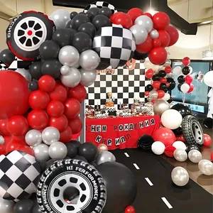 Rennwagen Ballonbogen Set mit Reifen und Karofahnen für die Dekoration von Geburtstagsfeiern