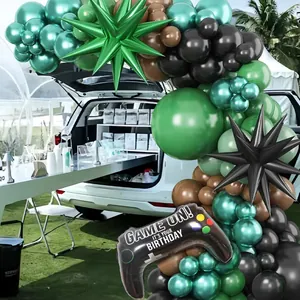 Kit arco palloncini tema gioco verde e nero con controller foil per festa di compleanno boy