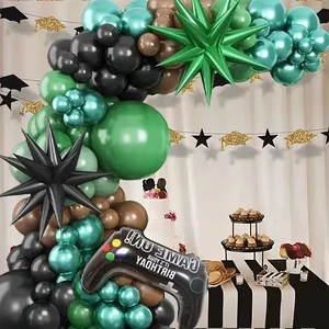 Kit arco di 107 palloncini verde e nero con controller di gioco e palloncini a stella