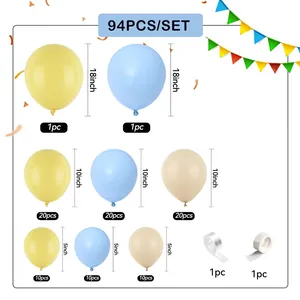 94tlg. Ballon Girlande Set mit gelben blauen und beigen Luftballons für Babyparty