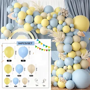 94-teiliges Macaron-Ballon-Girlanden-Set in Cremeblau und Sand für Babypartys