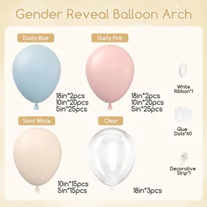 Gender Reveal Ballonbogen-Set mit staubblauen, rosa und sandweißen Latexballons