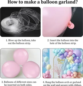 Step-by-step tutorial for assembling a macaron balloon garland with a plastic strip