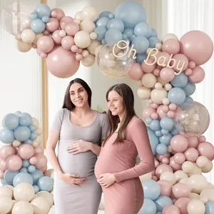 Blau-rosa Ballongirlande Set mit Oh Baby Neon-Schild für Babyparty Hintergrund-Deko
