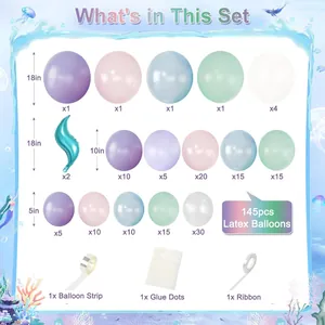 145pcs mermaid theme balloon arch kit with purple pink blue latex balloons and tools