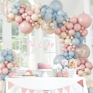 Blau-rosa Ballon-Girlande Set mit Oh Baby Banner für Baby Shower Party Dekoration Szene