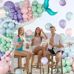 Mermaid theme balloon arch kit with pastel latex balloons and foil tail for party decor
