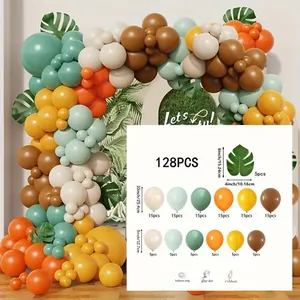 128-teiliges Dschungel-Ballonbogen-Set mit Monstera-Blättern in Salbeigrün und Creme