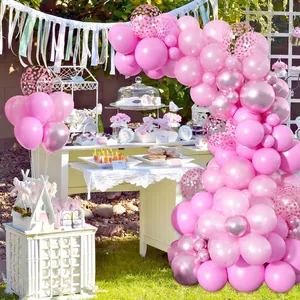 Kit arco di palloncini rosa con palloncini opachi, metallizzati e coriandoli per feste