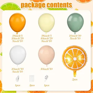 Contenu détaillé du pack avec ballons en latex orange et ballons en aluminium agrumes