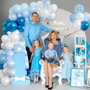 Kit arco di palloncini blu con numero uno e decorazioni per il primo compleanno del bimbo