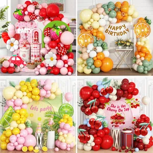 Kit Arche Guirlande Ballons Thème Fruits Fraise Orange Citron Cerise Latex Aluminium Pour Décoration De Fête Anniversaire