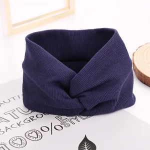 Retro deep purple knitted headband with cross twist design for autumn and winter fashion