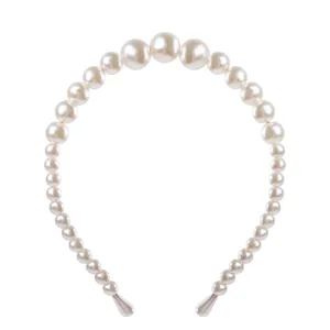 Elegant pearl headband variant with gradient size cream pearls for party hair accessory