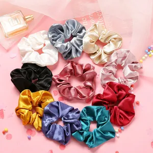 Chouchous en Satin pour Femmes Élastiques à Cheveux Couleur Unie Froncé Porte-Queue de Cheval Accessoires de Cheveux