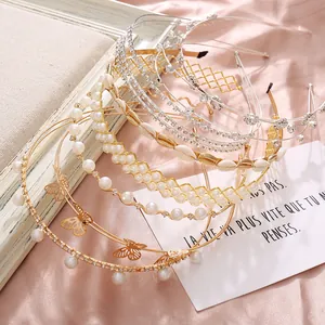Serre-tête Élégant en Alliage Avec Strass Künstliche Perle Coquillage pour Femme Minimaliste Or Argent Bandeau de Cheveux Fête Mariage Accessoires