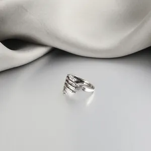Gothic punk S925 silver open ring featuring a vintage skeleton hand bone design