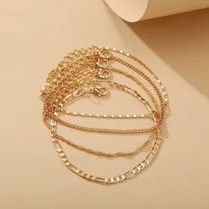 Conjunto de tobilleras doradas con cadenas de serpiente y espiga para joyas de mujer chic