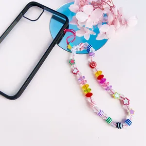 Cordino colorato per telefono in perline acriliche con stelle e ciondoli a frutta