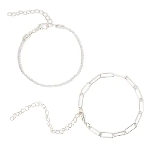 Set bracciale a catena scintillante e maglie a graffetta argento con chiusura a moschettone