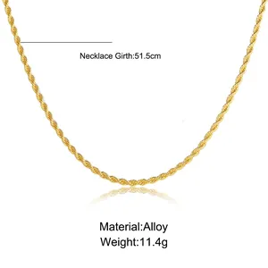 Close-up of 3mm gold-tone rope chain showing 51.5cm length and twisted alloy texture