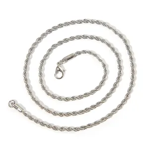 Detail of 3mm silver twisted rope chain with lobster clasp and metallic luster