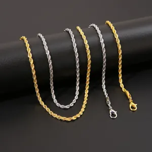 Macro detail of 3mm gold and silver rope chains featuring high-polish finish and lobster clasp