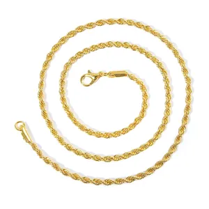 3mm golden stainless steel rope chain necklace for men with a secure lobster clasp