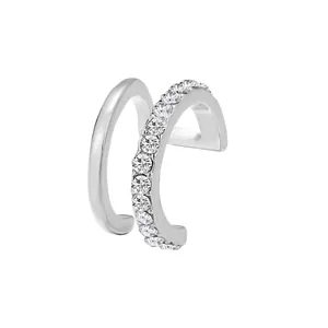 Minimalistische doppellagige Silber Ohrmanschette mit funkelndem Zirkonia Besatz