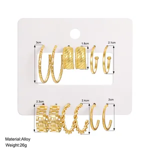 6-teiliges Set goldener Creolen im Gliederketten-Stil mit verschiedenen strukturierten Designs