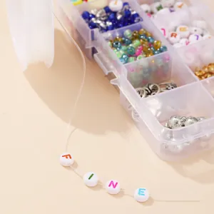 Kit DIY de cuentas de vidrio bohemio con letras coloridas y caja de almacenamiento