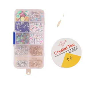 Kit de cuentas de vidrio bohemio para pulseras DIY con letras y cordón elástico de cristal