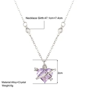 Planet heart necklace with purple crystal pendant and silver alloy chain dimensions