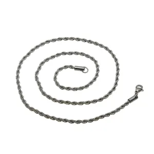 Close-up of silver stainless steel twist rope chain featuring a secure lobster clasp