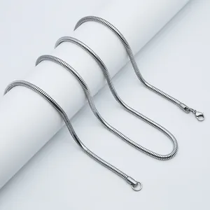 Detailed view of silver stainless steel snake chain with durable lobster clasp closure