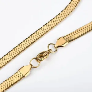 Flat 18K gold-plated stainless steel snake chain necklace with secure lobster clasp closure