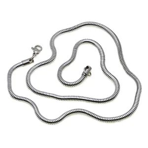 Polished stainless steel round snake chain necklace with secure lobster clasp finish