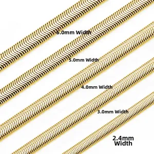 Chaînes serpent en acier inoxydable doré 18K en cinq largeurs de 2,4 mm à 6,0 mm