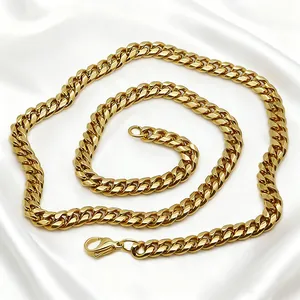 Men's Stainless Steel Cuban Link Necklace Hip Hop Gold Plated Heavy Curb Chain Trendy Jewelry Accessory Gift