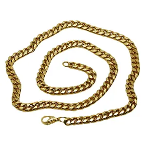 Polished gold stainless steel Cuban link necklace for men with lobster claw clasp