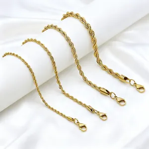 304 Stainless Steel Rope Chain Necklace For Men Women Real Gold Plated Twist Chain Hip Hop Punk Minimalist Fashion Jewelry