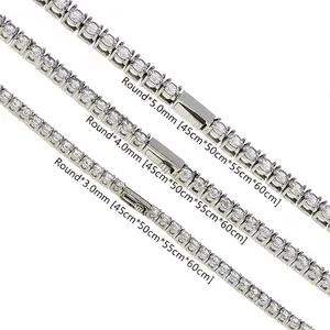 Titanium steel tennis chain with 3mm to 5mm round cubic zirconia in various lengths