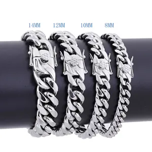 Gepolijste zilveren roestvrijstalen Cubaanse armbanden, breedtes 8mm-14mm