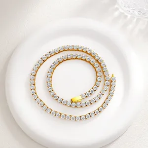Detailed close-up of 3mm-5mm cubic zirconia tennis chain with gold plated stainless steel base