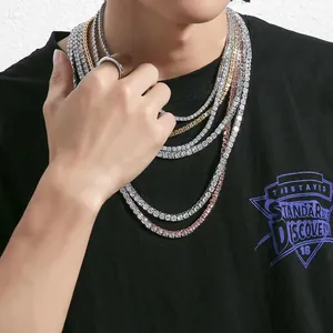 Close-up of stacked 316L stainless steel tennis necklaces with shimmering zirconia