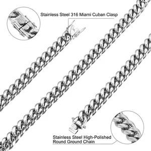 Poliertes 316 Edelstahl Miami Panzerarmband mit hochglänzendem Rundschliff-Finish