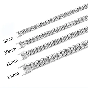 Polierte silberne Edelstahl-Panzerketten in Breiten von 8 mm, 10 mm, 12 mm und 14 mm