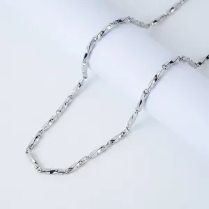 Polished silver Mobius stainless steel twist chain necklace for men shown on white pedestal