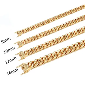 Detailansicht goldener Panzerketten in vier Breiten von 8mm bis 14mm aus Edelstahl